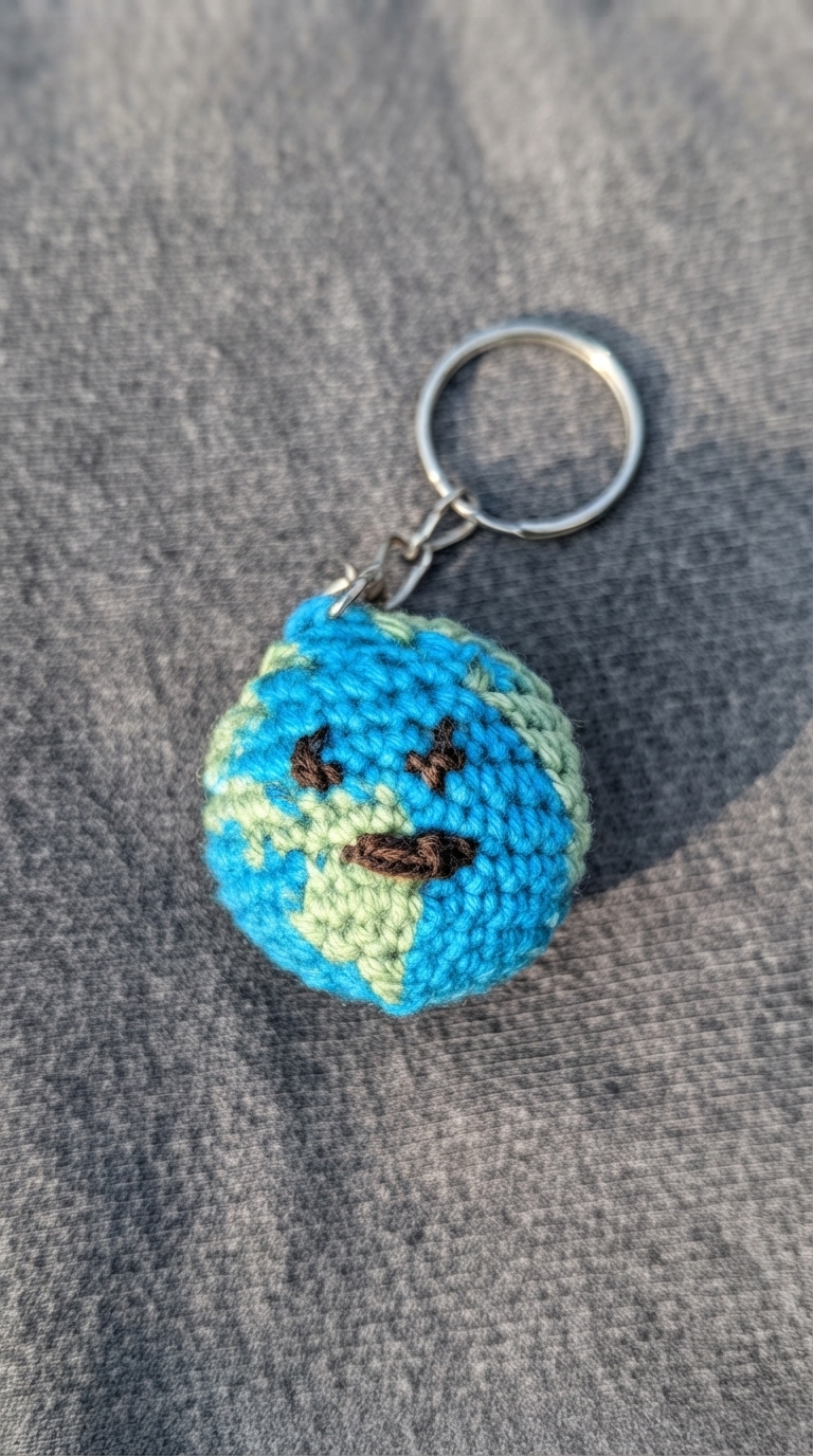 crochet-earth keychain