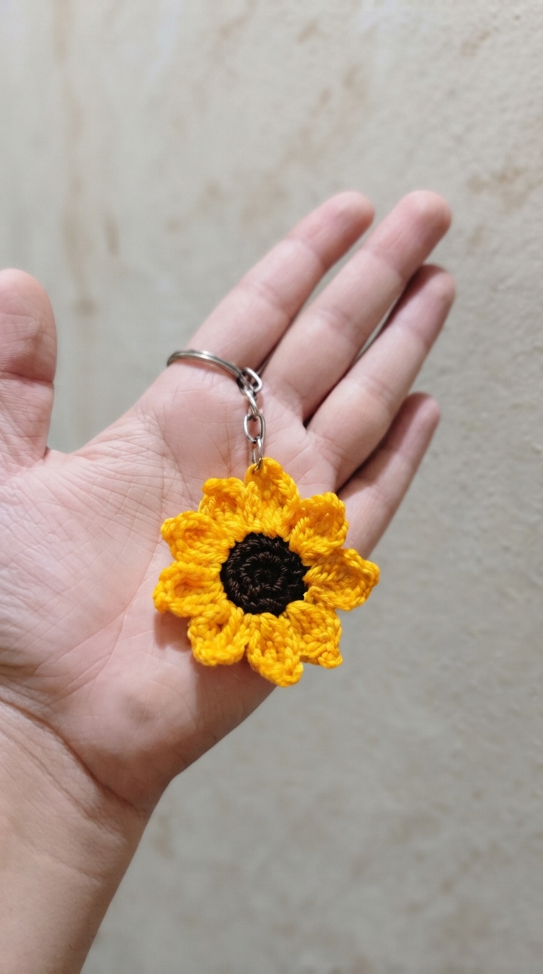 crochet-sunflowerkeychain