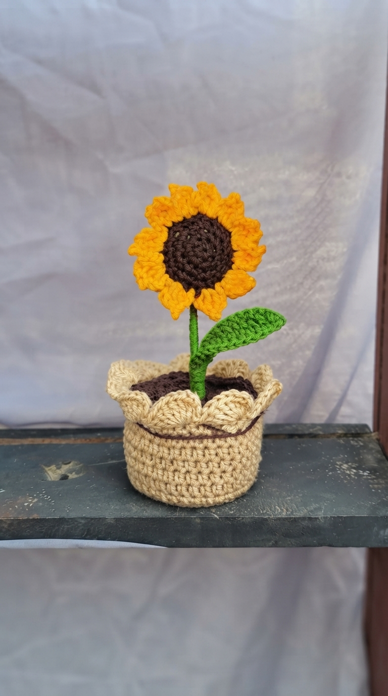 Crochet Sunflower Pot